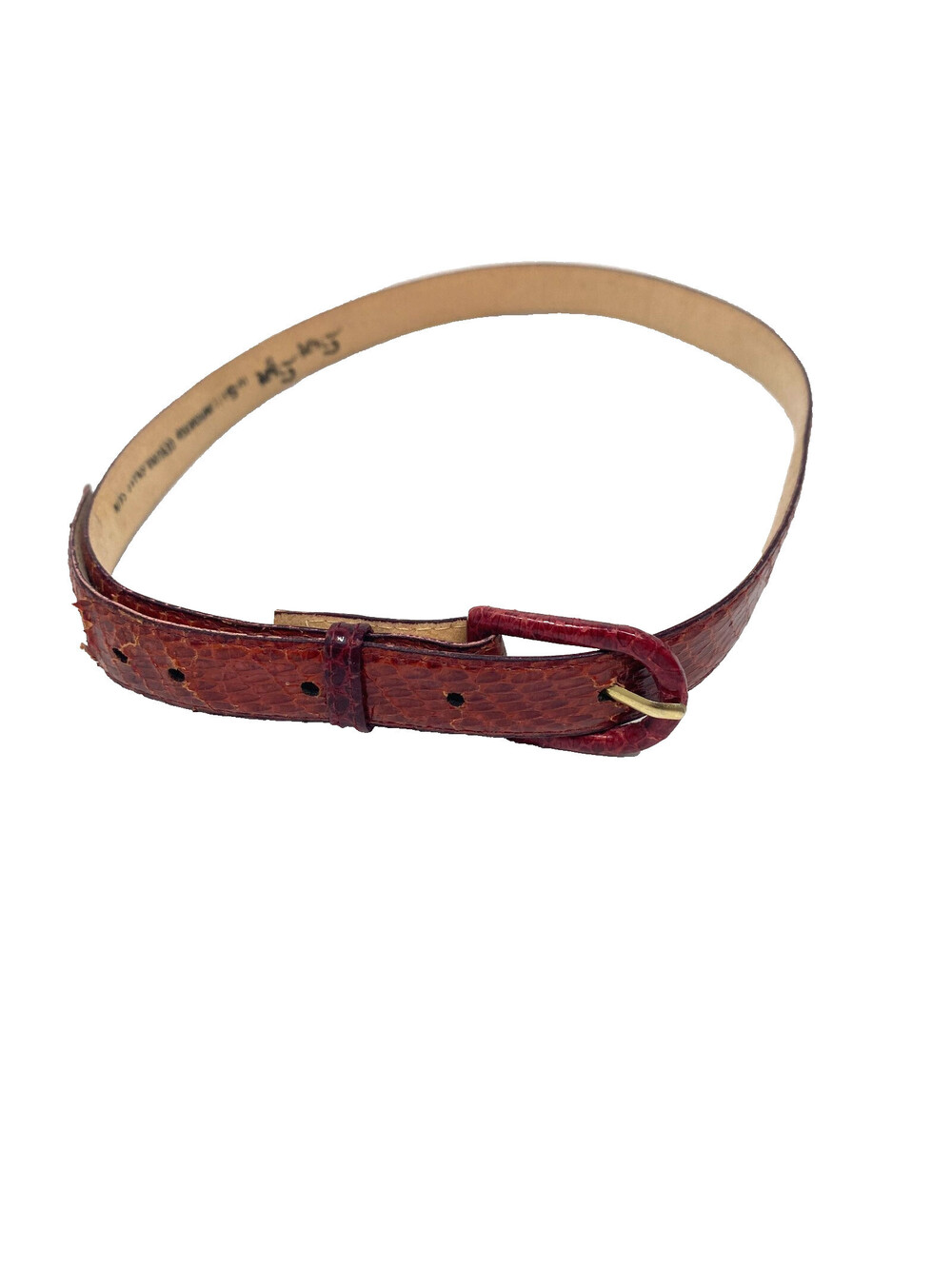 Vintage Genuine Snakeskin Leather Belt Kids Small Skinny Brass Buckle Red Brown